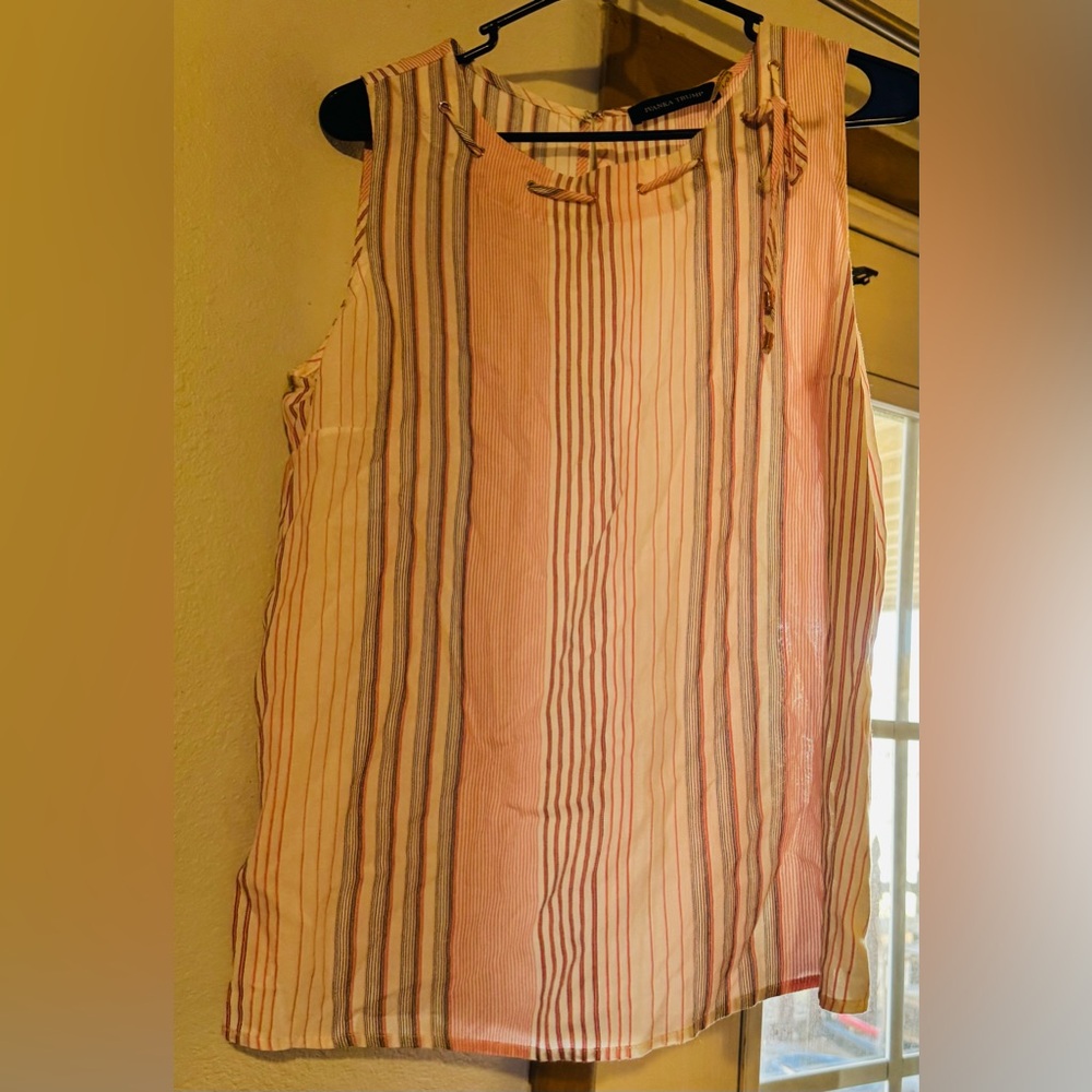 Ivanka Trump women size LARGE Striped Sleeveless blouse Top lightweight summer